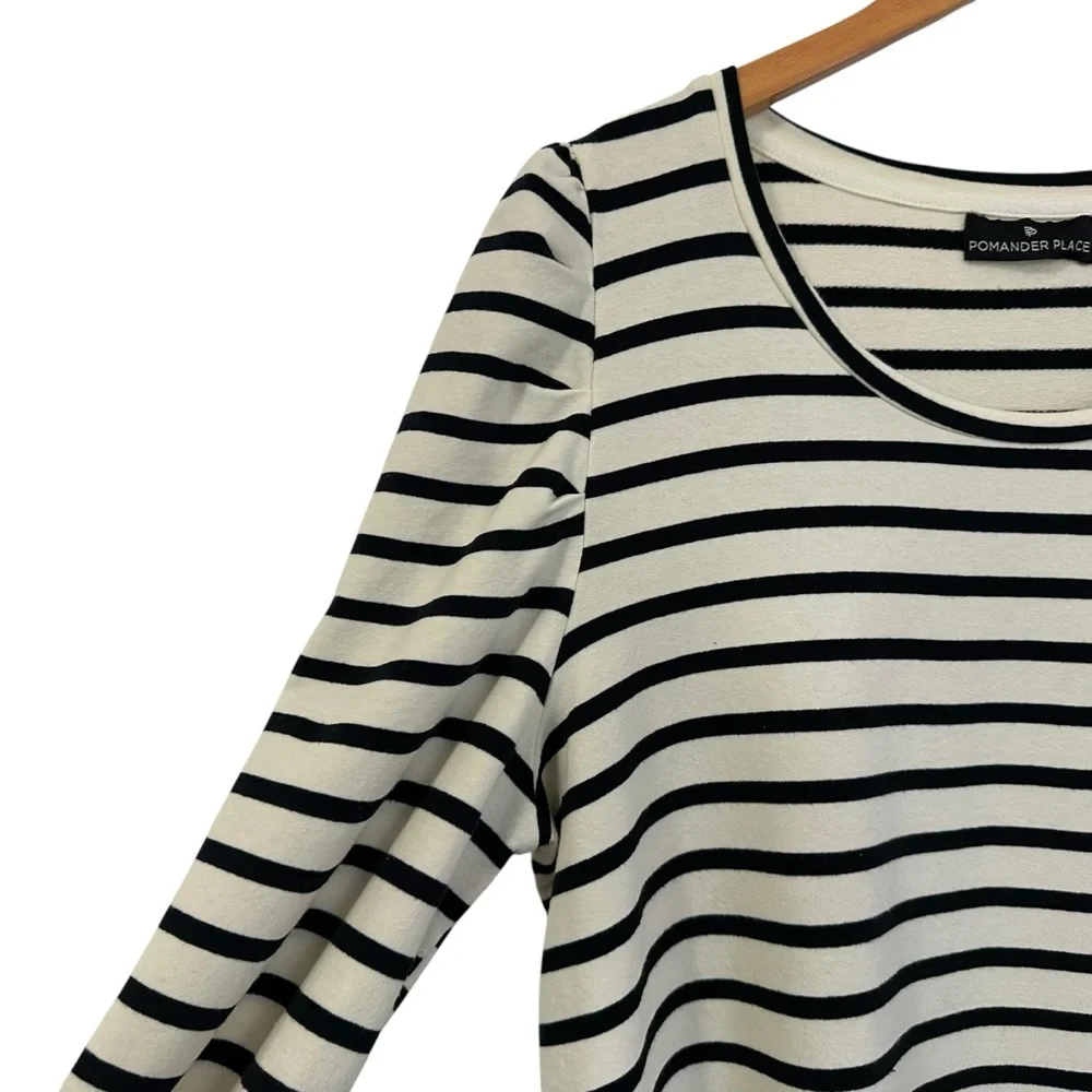 Pomander Place Womens Long Sleeve Striped  Knit Shirt Dress Sz XL Cream Black - Picture 4 of 7